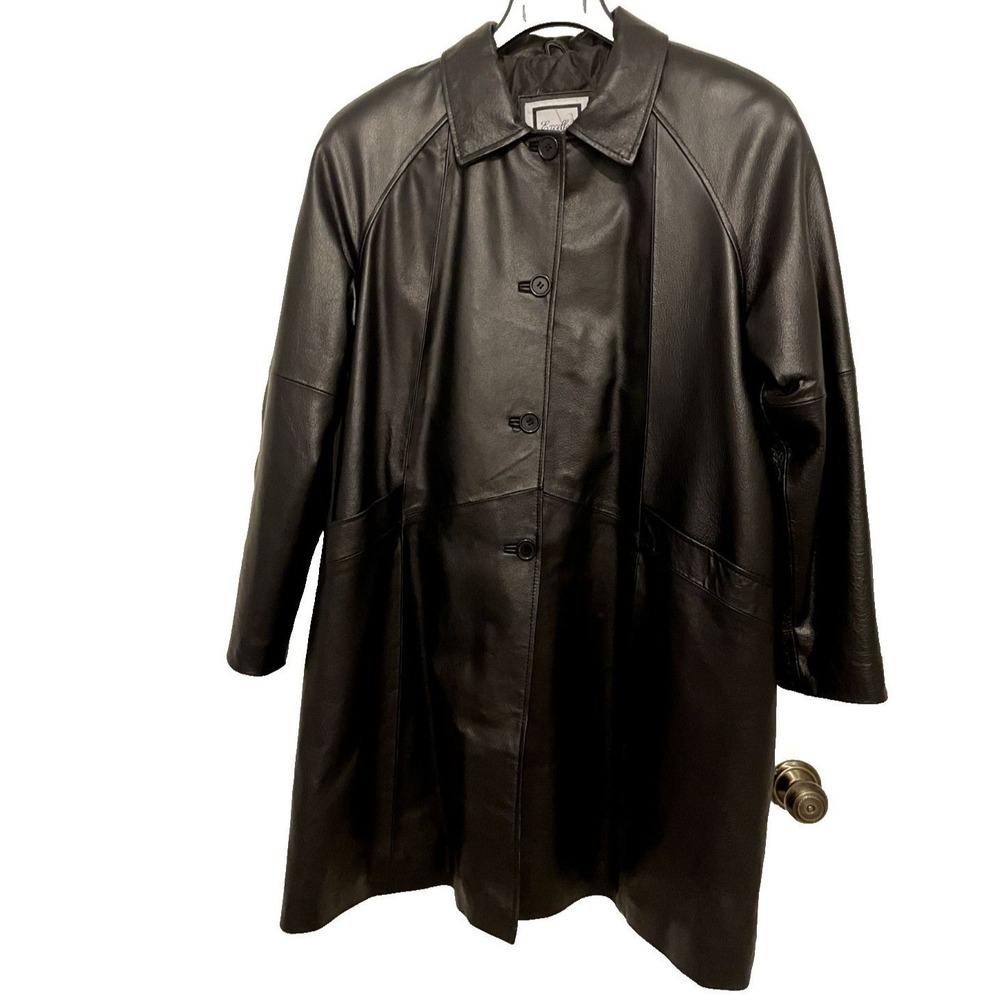 Womens Excelled Large Leather Long Coat Black Smooth Princess‎ Style